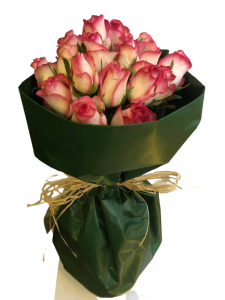 Μπουκέτο με τζουμίλια τριαντάφυλλα (δίχρωμο ροζ-λευκό)