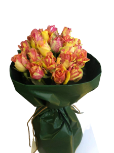 Μπουκέτο με φιέστα τριαντάφυλλα (δίχρωμο ροζ-κίτρινο)